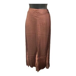 Chocolate brown‎ satin effect lace inset banded waist long skirt size medium new